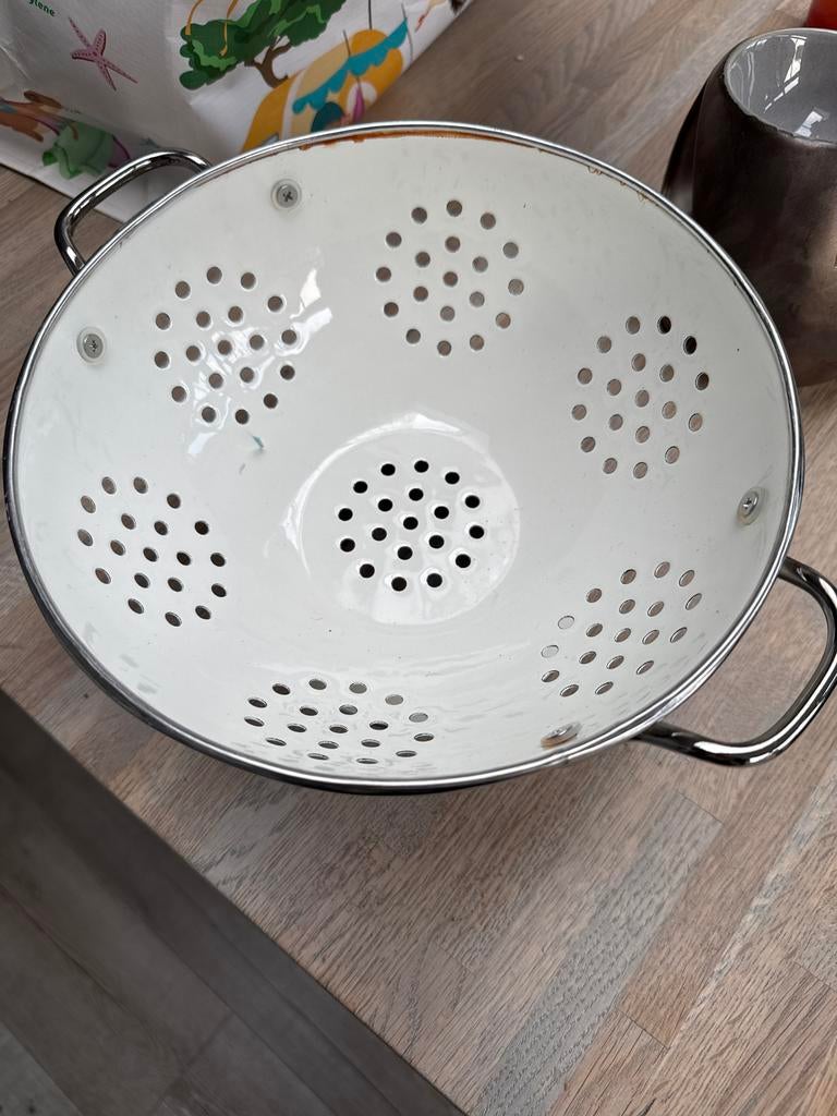 Wit emaille vergiet met handvatten, Verzenden