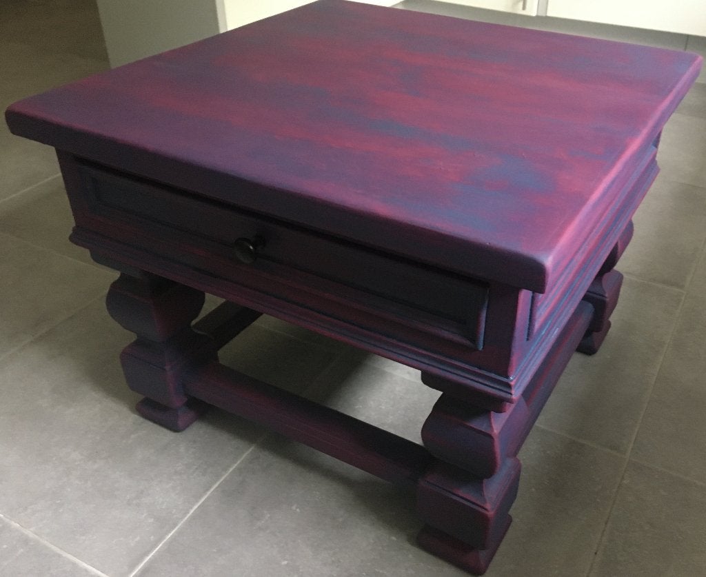 stoere tafel in een mooie combi blauw / paars - teak hout, Ophalen, 50 tot 100 cm, Zo goed als nieuw, 5 – 50