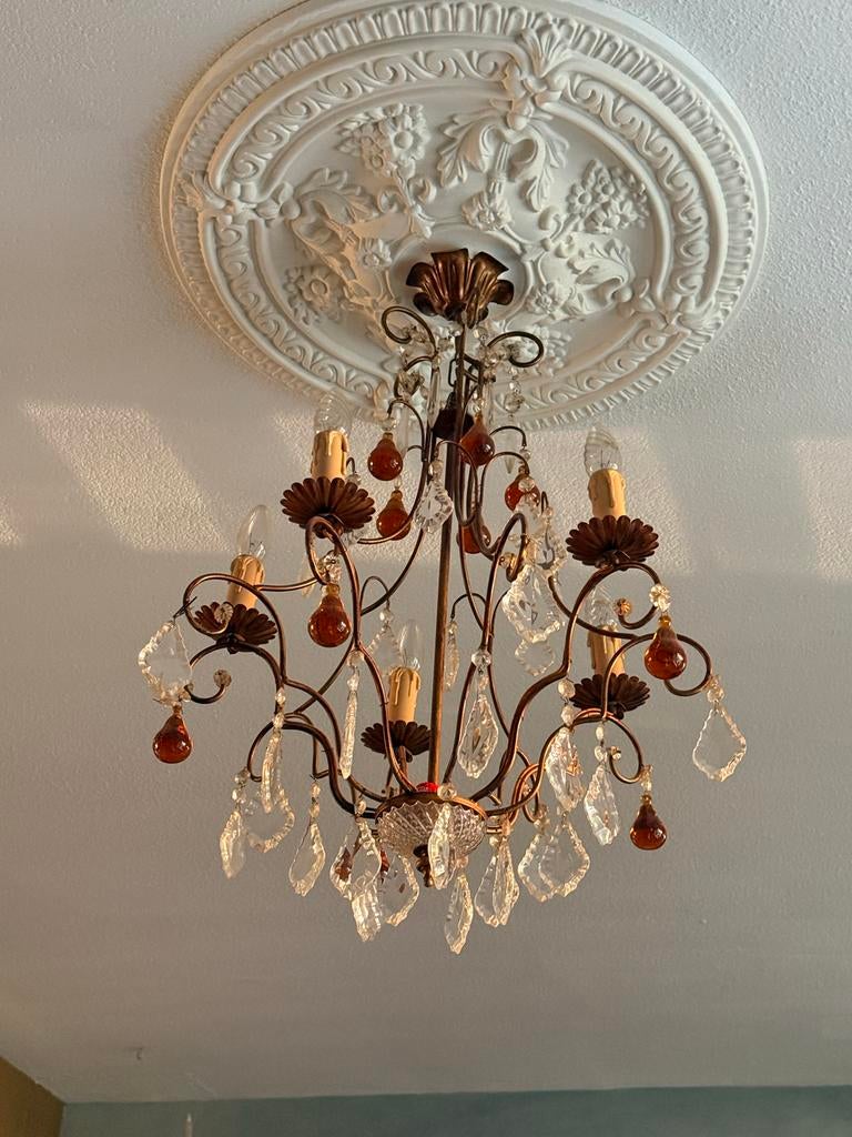 Prachtige Italiaanse kroonluchter met kristallen, Huis en Inrichting, Lampen | Kroonluchters, Ophalen, Gebruikt, Glas