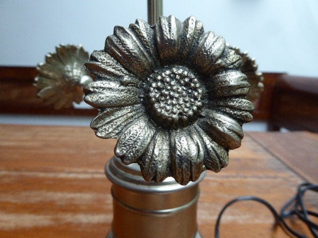 Vintage metalen lamp met 3 bloemen, Ophalen of Verzenden
