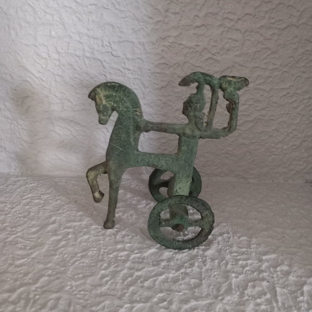 Vintage bronzen paard met Strijdwagen, Ophalen, Zo goed als nieuw, Dier