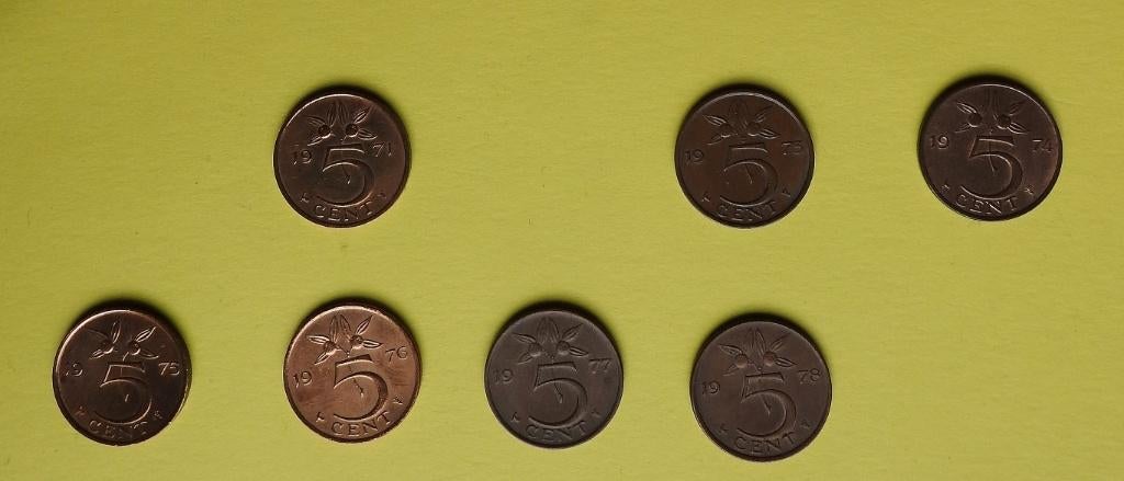 7 stuivers jaren 1970, Postzegels en Munten, Munten | Nederland, Verzenden, Koningin Juliana, 5 cent, Setje