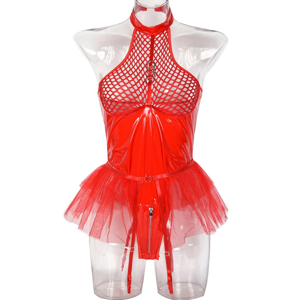 Rode dames body jurkje / sexy lingerie kostuum wetlook, Verzenden, Rood, Body of Korset