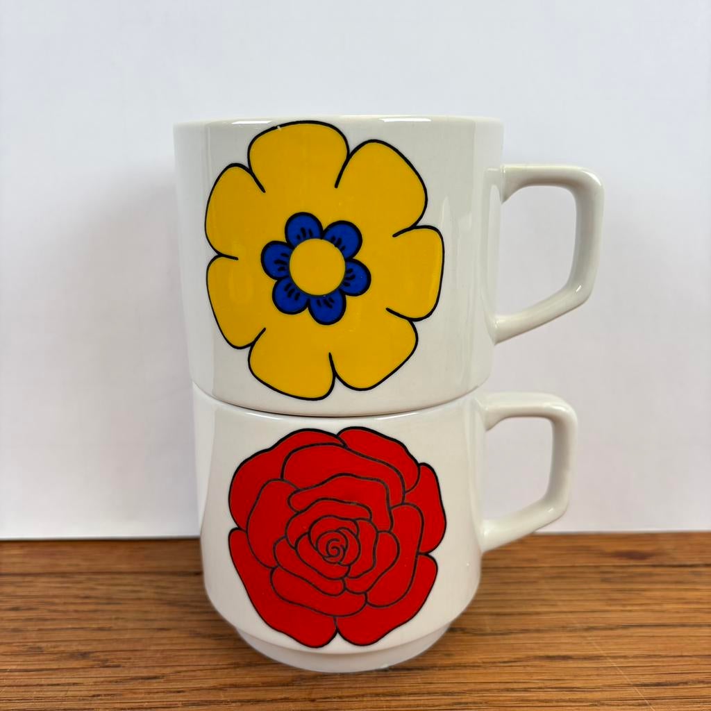 Vintage mokken grote bloemen, Ophalen of Verzenden, Huis en Inrichting