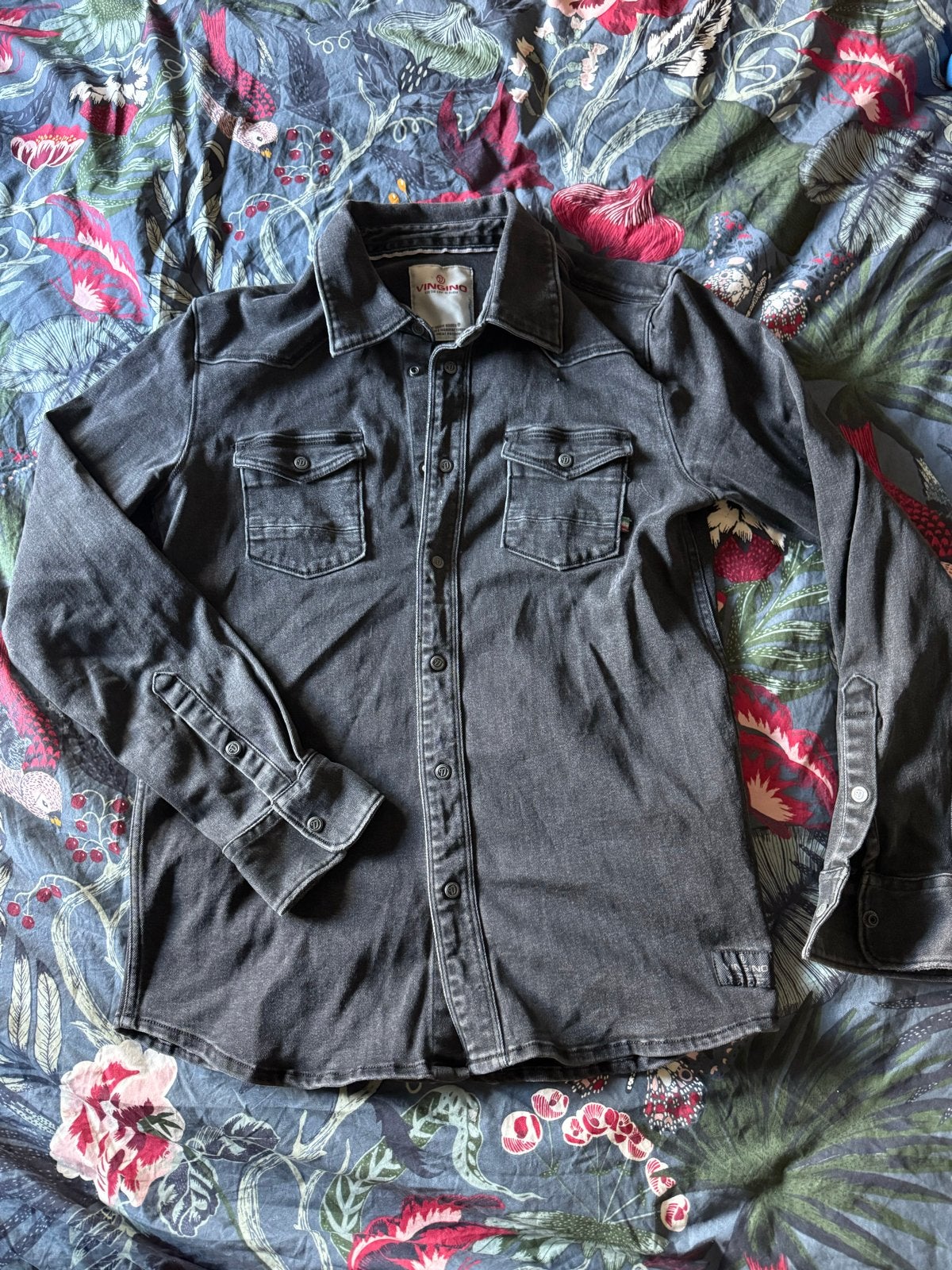 Vingino Stoere Jongens Denim Blouse Maat 14/164 Zwart/Grijs, Ophalen of Verzenden, Zo goed als nieuw, Jongen, Overhemd of Blouse