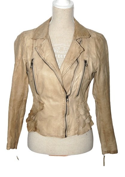 Esqualo leren, jasje, jack, beige, Mt. 34 / XS, Kleding | Dames, Verzenden, Beige, Esqualo, Zo goed als nieuw