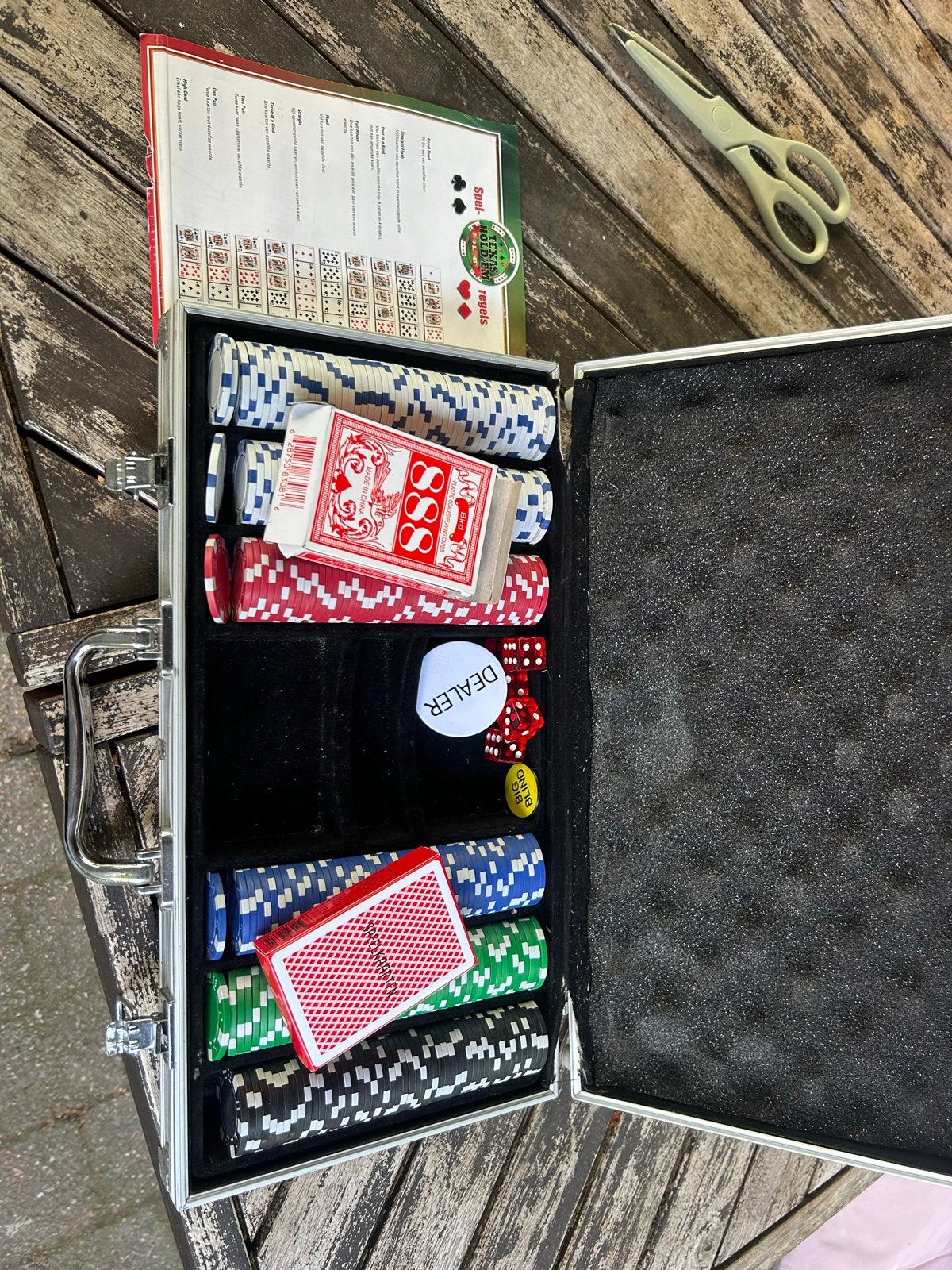 Texas Hold'em Pokerset in Aluminium Koffer, Drie of vier spelers, Ophalen of Verzenden, Zo goed als nieuw