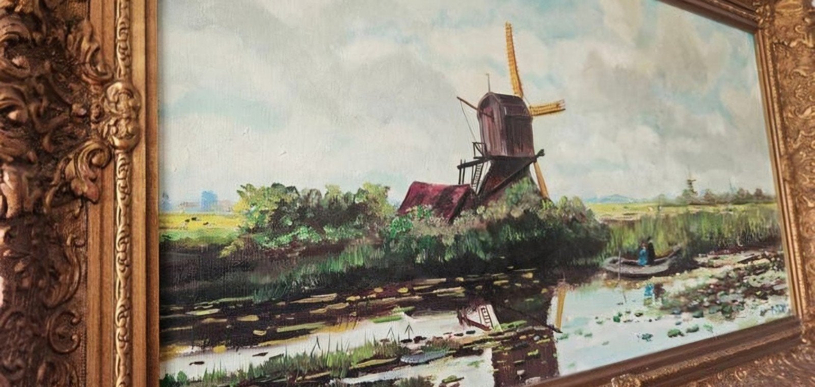 Oud koeienschilderij'Het Gein in Abcoude' met Hijderijker Li, Ophalen, Doek, Landschap, Olieverf