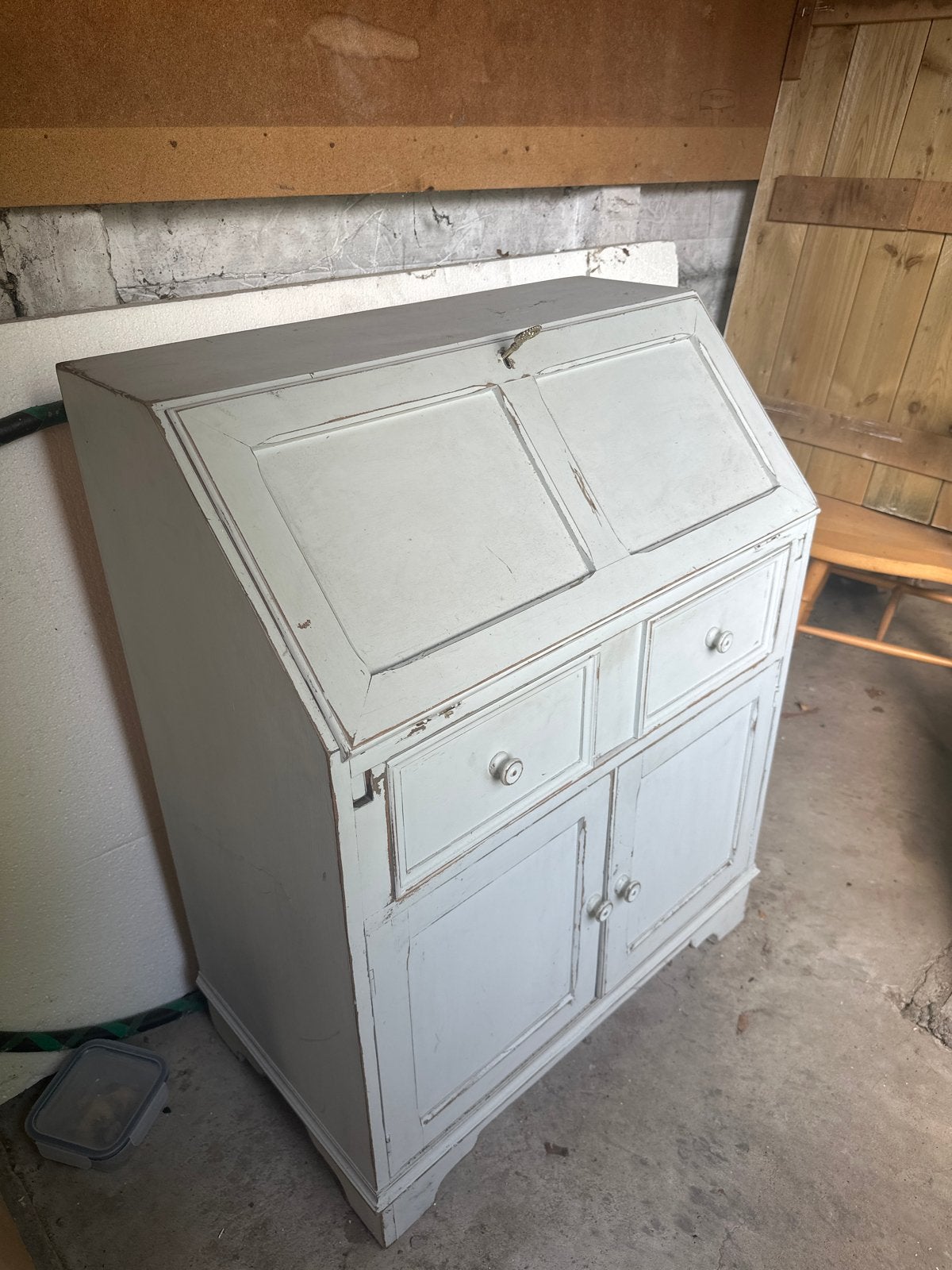 Vintage secretaire/bureau - grijs geverfd, Ophalen
