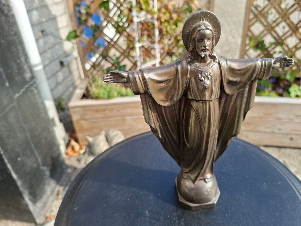 antiek beeld heilig hart van jezus bronsen gegoten sculpuur, Antiek en Kunst, Ophalen of Verzenden