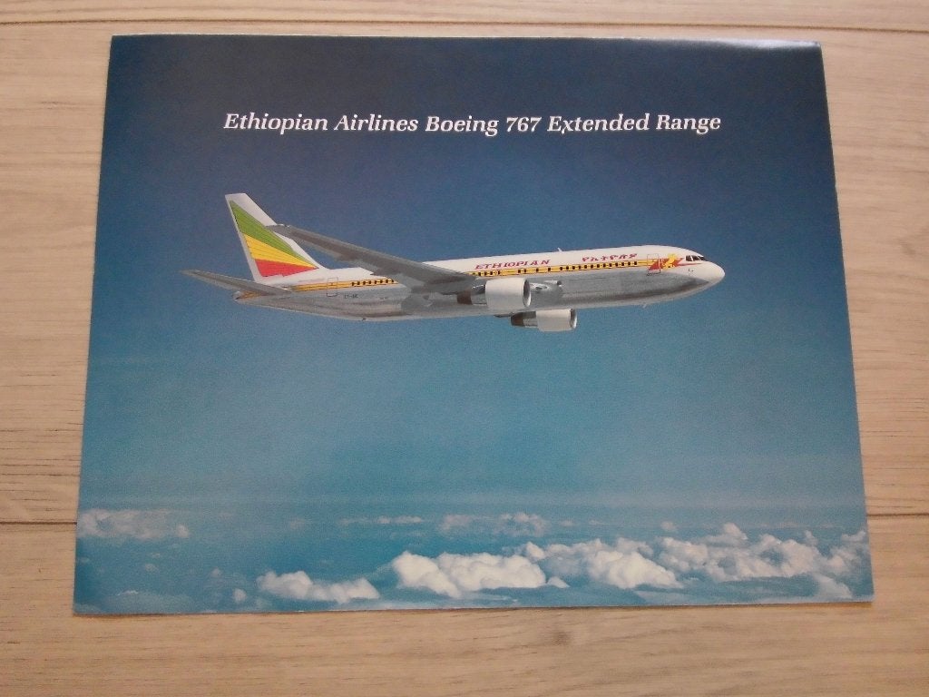 Brochure Ethiopian Airlines Boeing 767 Extended Range 1986, Verzenden, Zo goed als nieuw, Boek of Tijdschrift