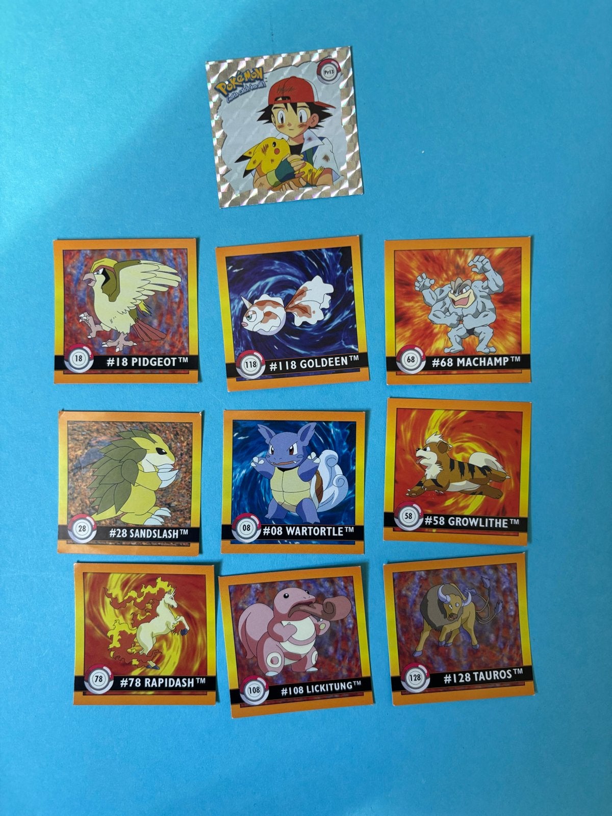 Vintage 1999 Pokémon Artbox Series 1 Stickers + Holo Ash & P, Ophalen of Verzenden, Zo goed als nieuw, Meerdere kaarten, Foil