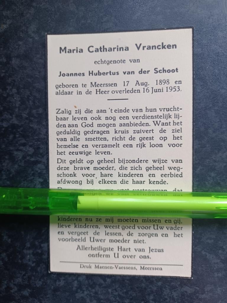 Bidprentje Meerssen Maria Vrancken 1898 1953, Ophalen, Bidprentje