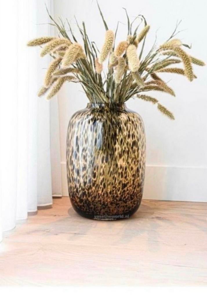 Cheetah vaas 35 cm, Gebruikt, Overige kleuren, Ophalen of Verzenden, Glas