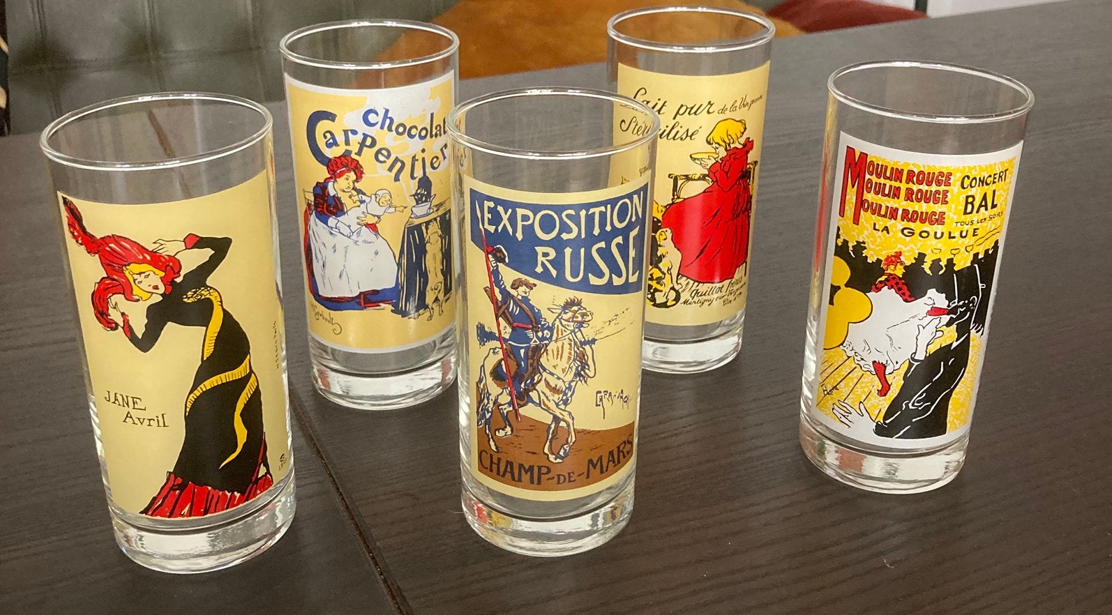 Set van 5 mooie vintage Franse café glazen., Ophalen of Verzenden, Zo goed als nieuw, Overige typen