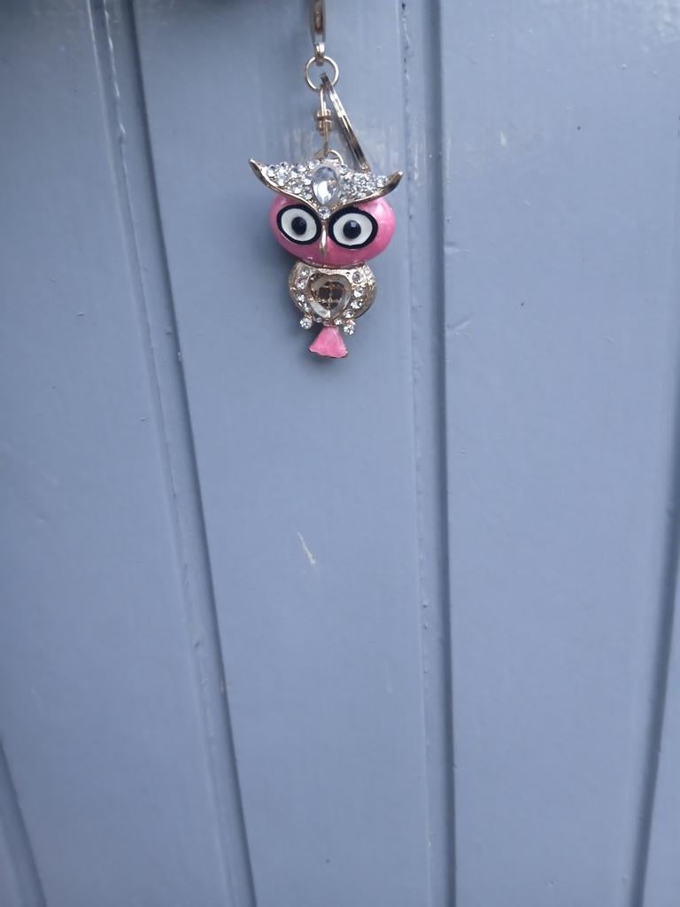 Leuke roze uilen sleutelhanger met strass steentjes, Ophalen of Verzenden, Nieuw, Dier of Natuur