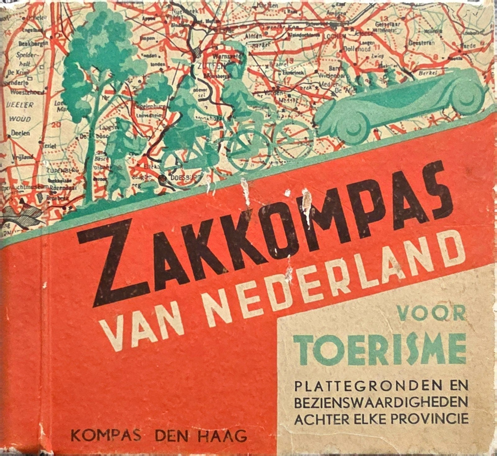 Zakkompas van Nederland voor Toerisme - Oude Kaart, Gelezen, Overige atlassen, Ophalen of Verzenden, Kompas Den Haag