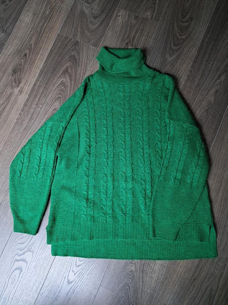 Groene coltrui met kabelpatroon - Zo goed als nieuw, Maat 38/40 (M), Ophalen of Verzenden, Zo goed als nieuw, DeFacto
