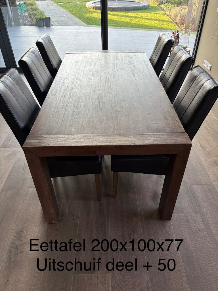 Eettafel 200x100cm met 6 stoelen met salontafel, Ophalen, Gebruikt, 200 cm of meer, 50 tot 100 cm