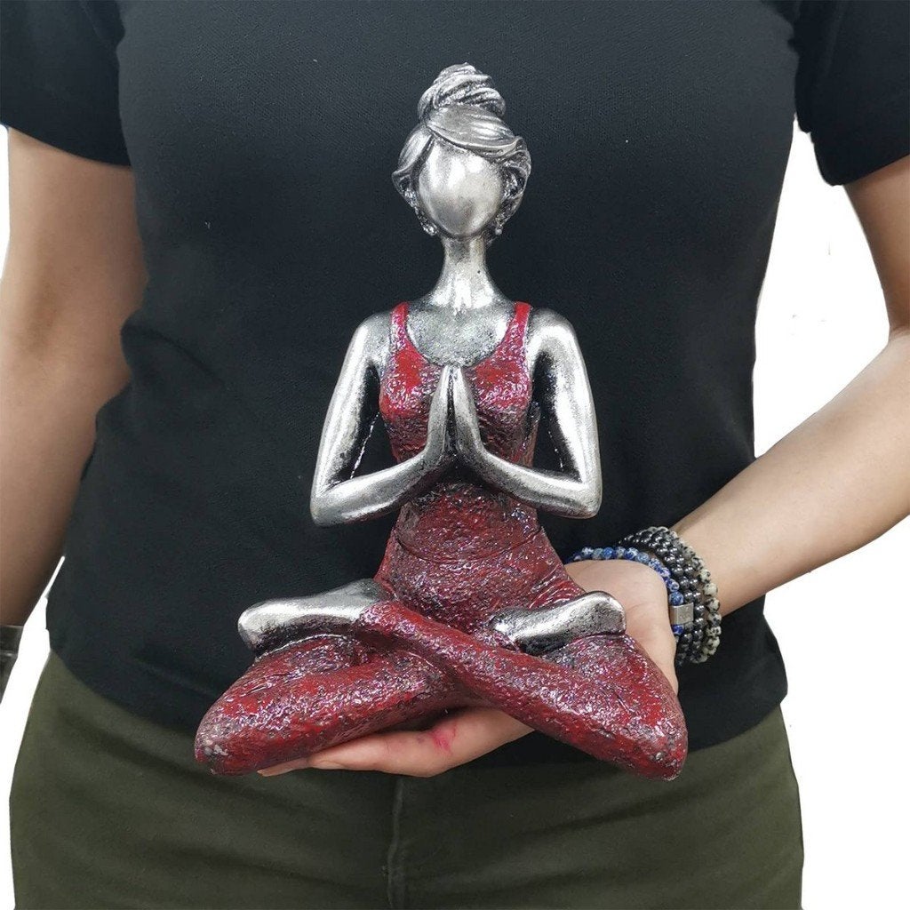 Beeld dame figuur yoga - bordeaux rood - goud - zilver, Natuurlijk materiaal, Ophalen of Verzenden, Handgemaakt, 20 - 50 cm