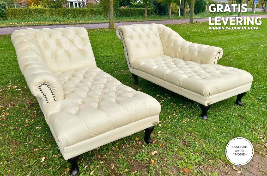 Chesterfield Chaise Lounge Set–Gratis Levering, Eenpersoons, 150 tot 200 cm, Ophalen of Verzenden, Zo goed als nieuw