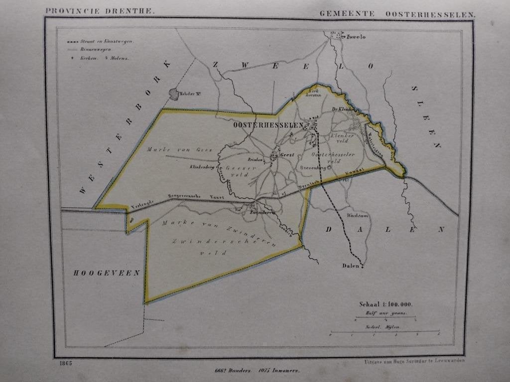 20 Oosterhesselen Zwinderen Litho Kuyper 1865, Antiek en Kunst, Ophalen of Verzenden