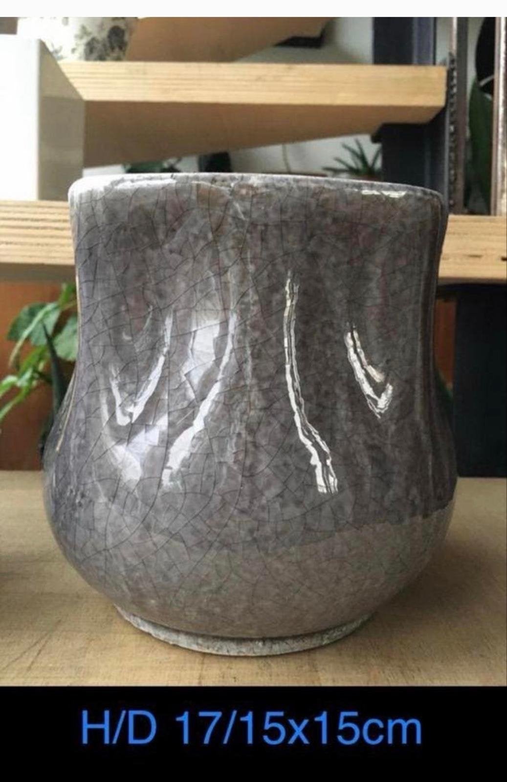 Stijlvolle unieke bloempot met craquelé-effect - H17/D15cm, Ophalen, Gebruikt, Binnen, Overige vormen