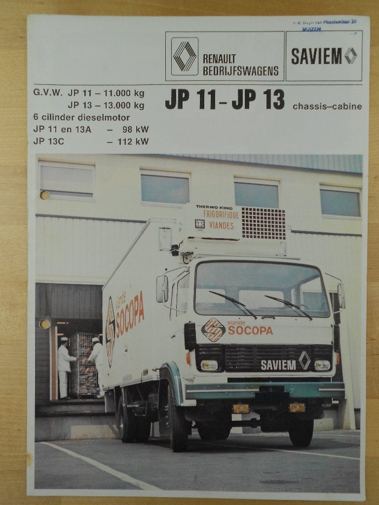 Saviem JP11 JP13 1978 Brochure – JP 11 13 Renault, Boeken, Saviem, Ophalen of Verzenden, Zo goed als nieuw, Renault