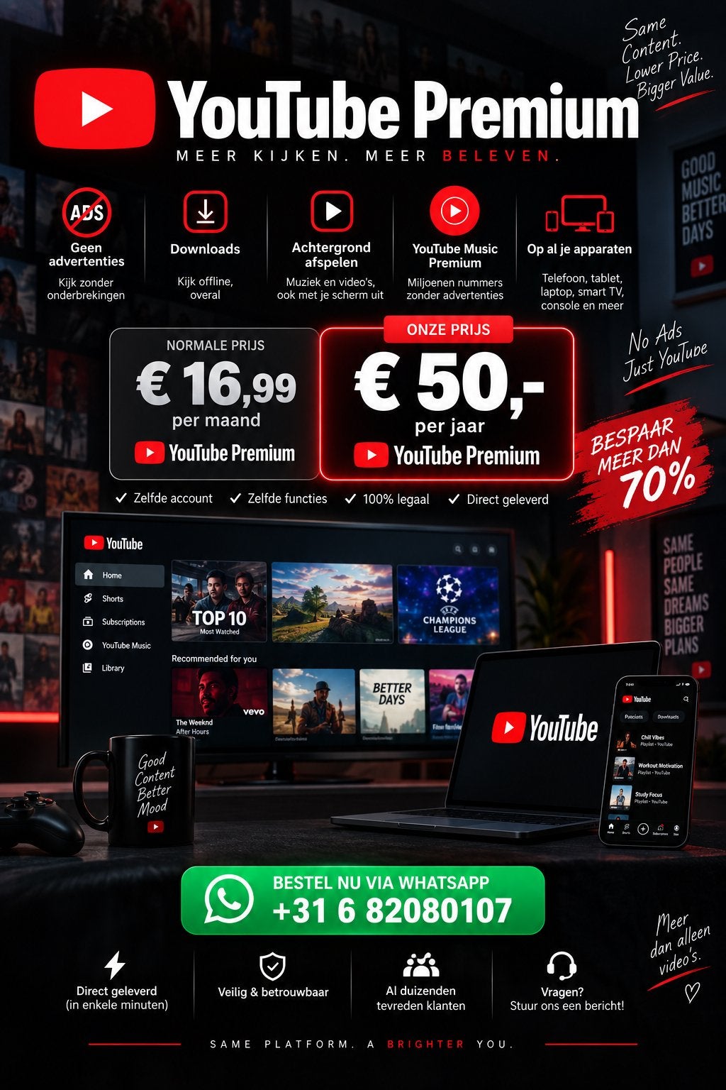 YouTube Premium €50 12 Maanden
