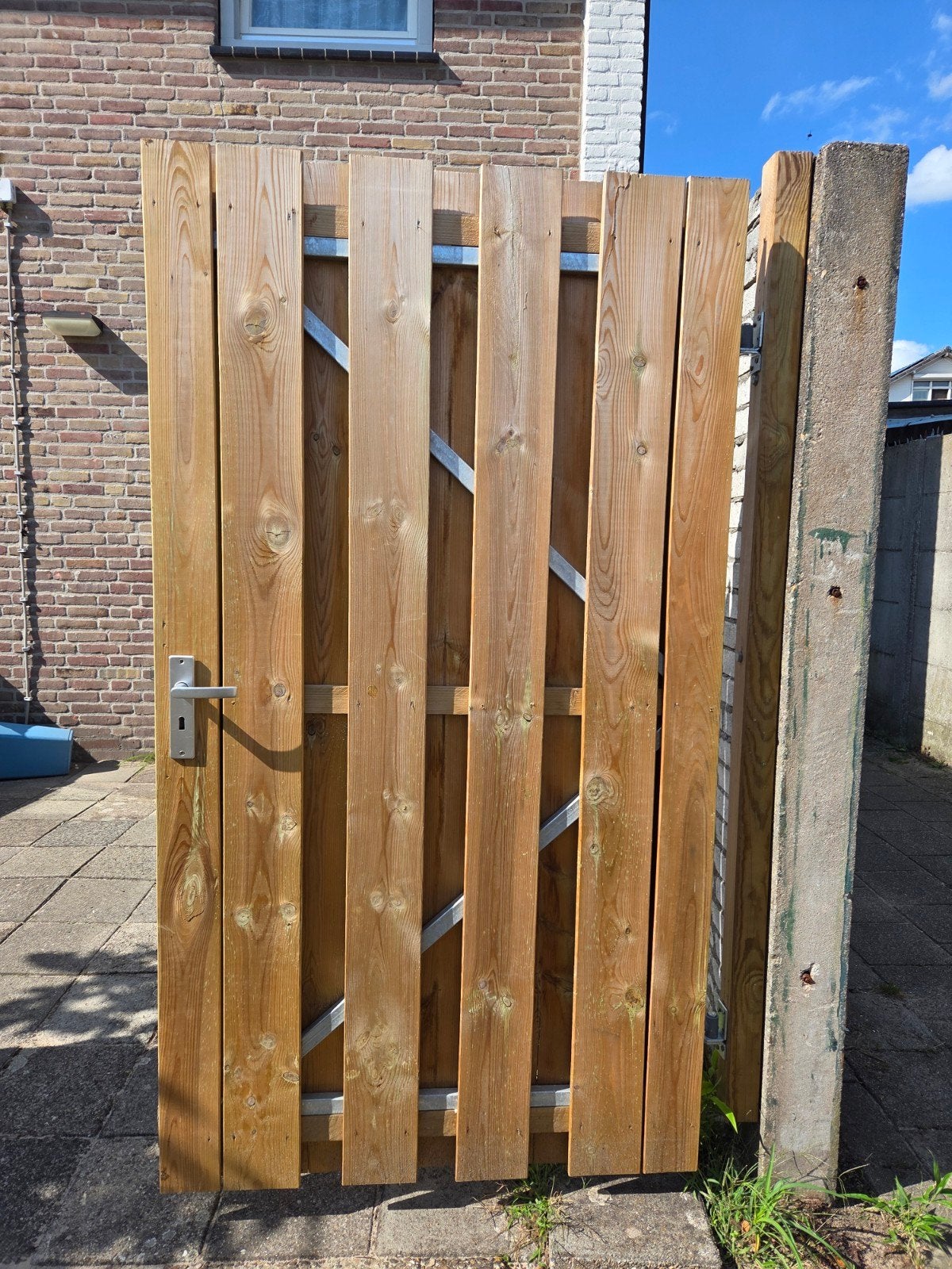 Houten tuinpoort met beslag, Ophalen, Met poort, Gebruikt, Tuinhek