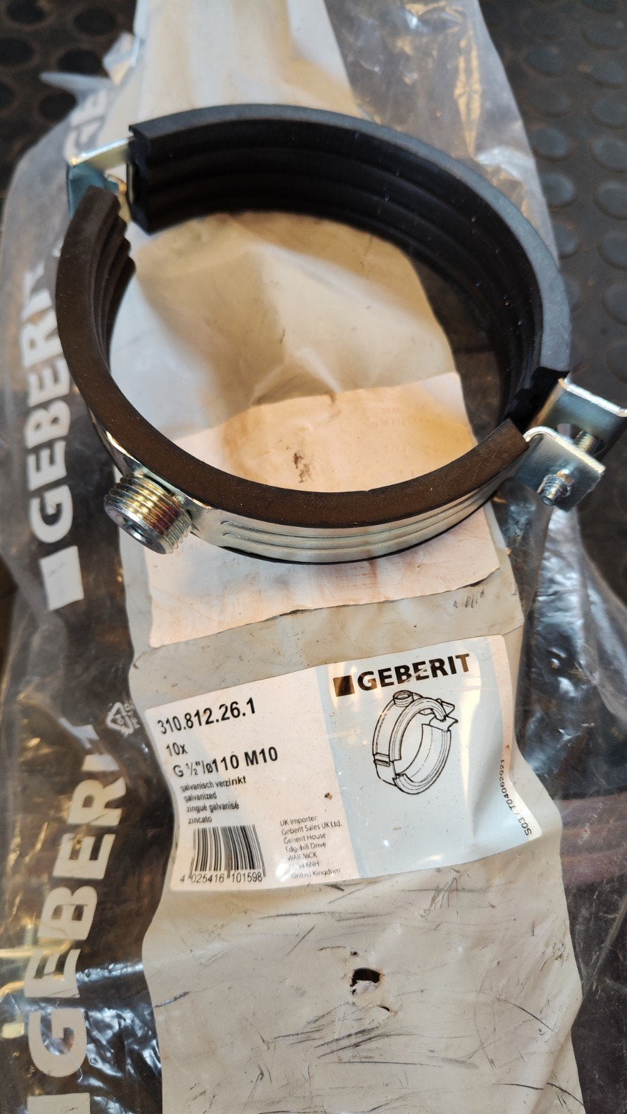 10x Geberit buis beugel 110mm Silent met rubber inlage, Overige materialen, Overige typen, Nieuw, Ophalen of Verzenden