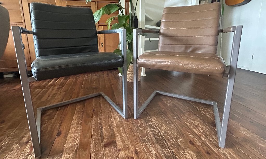 5 eettafelstoelen - Leer en Metaal, Ophalen, Gebruikt, Vijf, Zes of meer stoelen, Leer