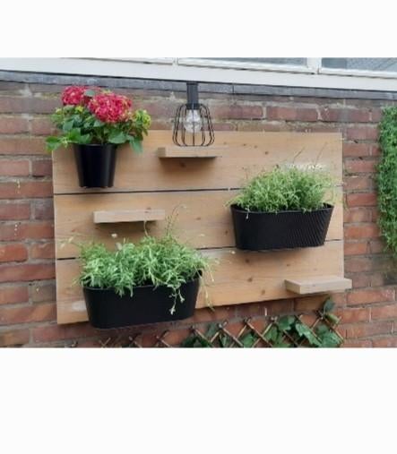 Steigerhouten wandbord rek met bloembakjes, Ophalen, Gebruikt, Rechthoekig, Hout