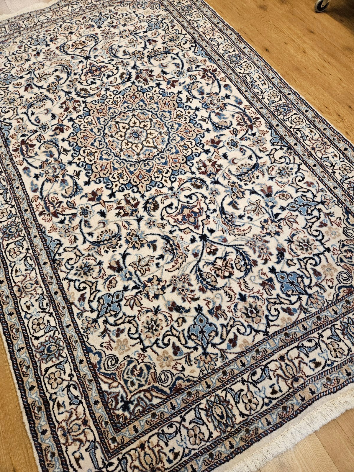 Vintage handgeknoopt perzisch tapijt nain 265x158, Info@SlatsAntiek.nl, Tweedehands, Blauw, Perzisch