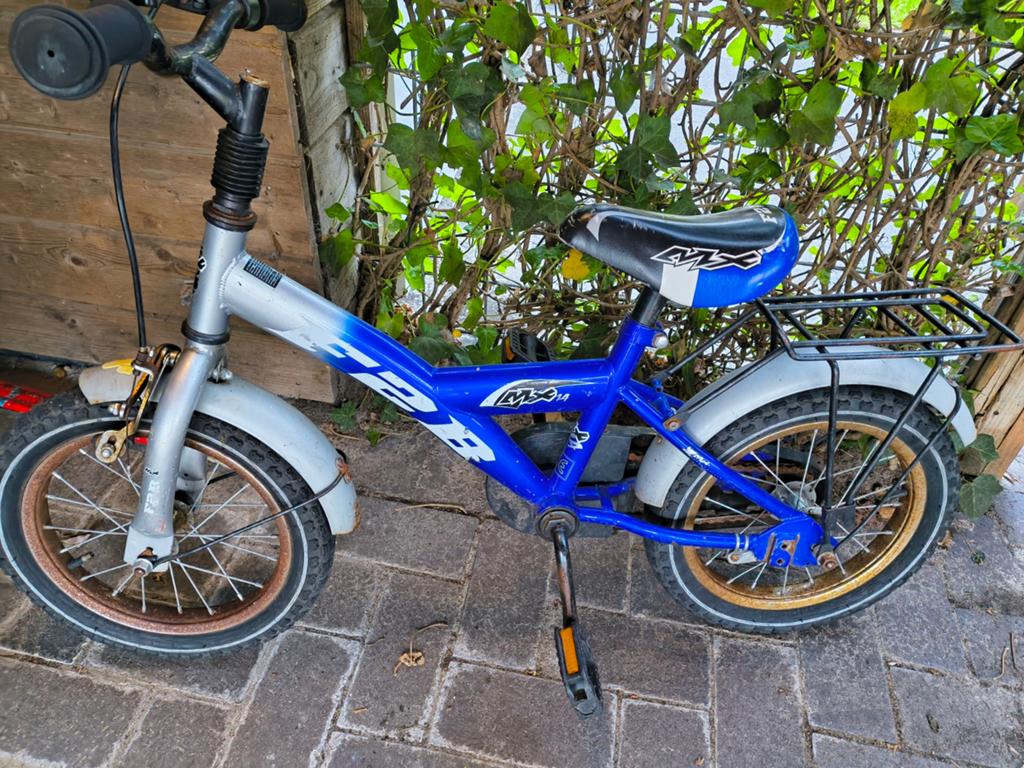 Kinderfiets 14 inch - Blauw/Zilver - Gebruikt, Ophalen, Gebruikt, Minder dan 16 inch