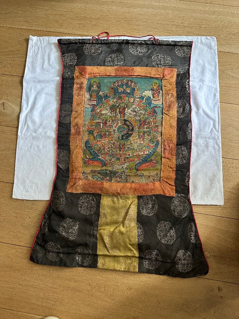 Tibetaanse Thangka – Handbeschilderd op doek, Wanddecoratie, Textiel, Handgemaakt, Meerkleurig