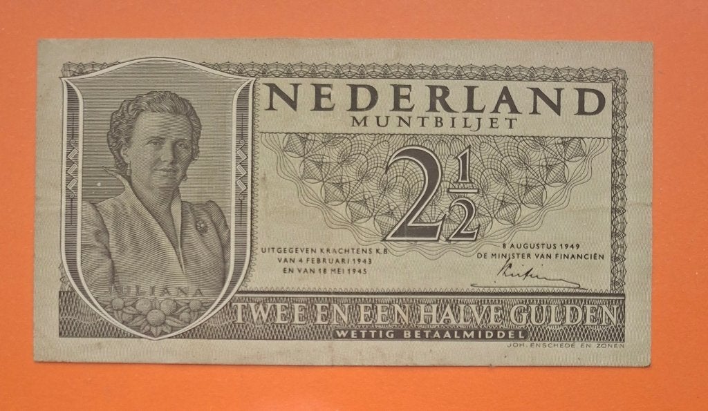 Muntbiljet 2,5 gulden 1949, met 3 letters (AAH), cat. PL17.b, Postzegels en Munten, Verzenden, 2½ gulden, Los biljet
