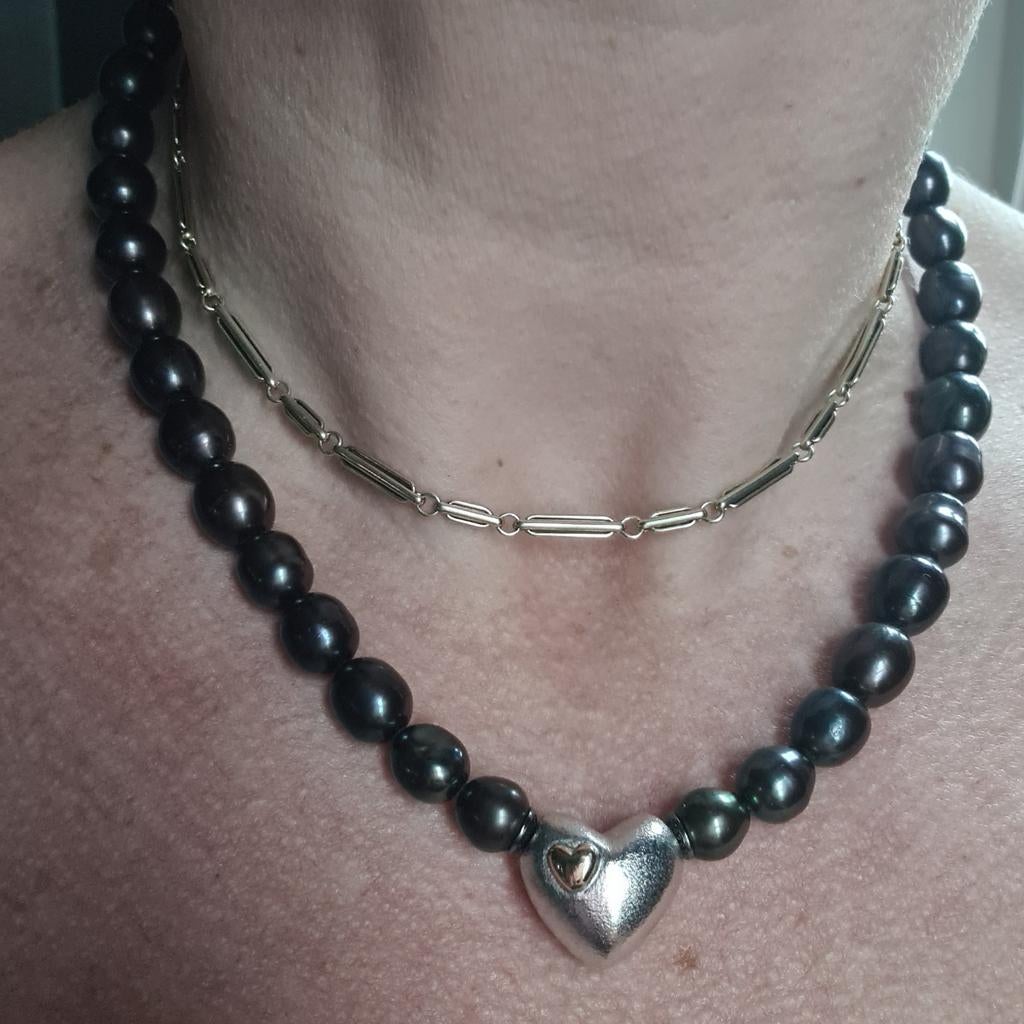 NIEUW! Heide Heinzendorff zilver goud zoetwaterparel collier, Sieraden, Tassen en Uiterlijk, Kettingen, Nieuw, Steen of Mineraal