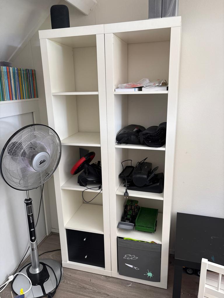 2 witte IKEA Expedit kasten (voorganger Kallax), 5 vakken ho, Huis en Inrichting, Kasten | Boekenkasten, Ophalen, Minder dan 50 cm