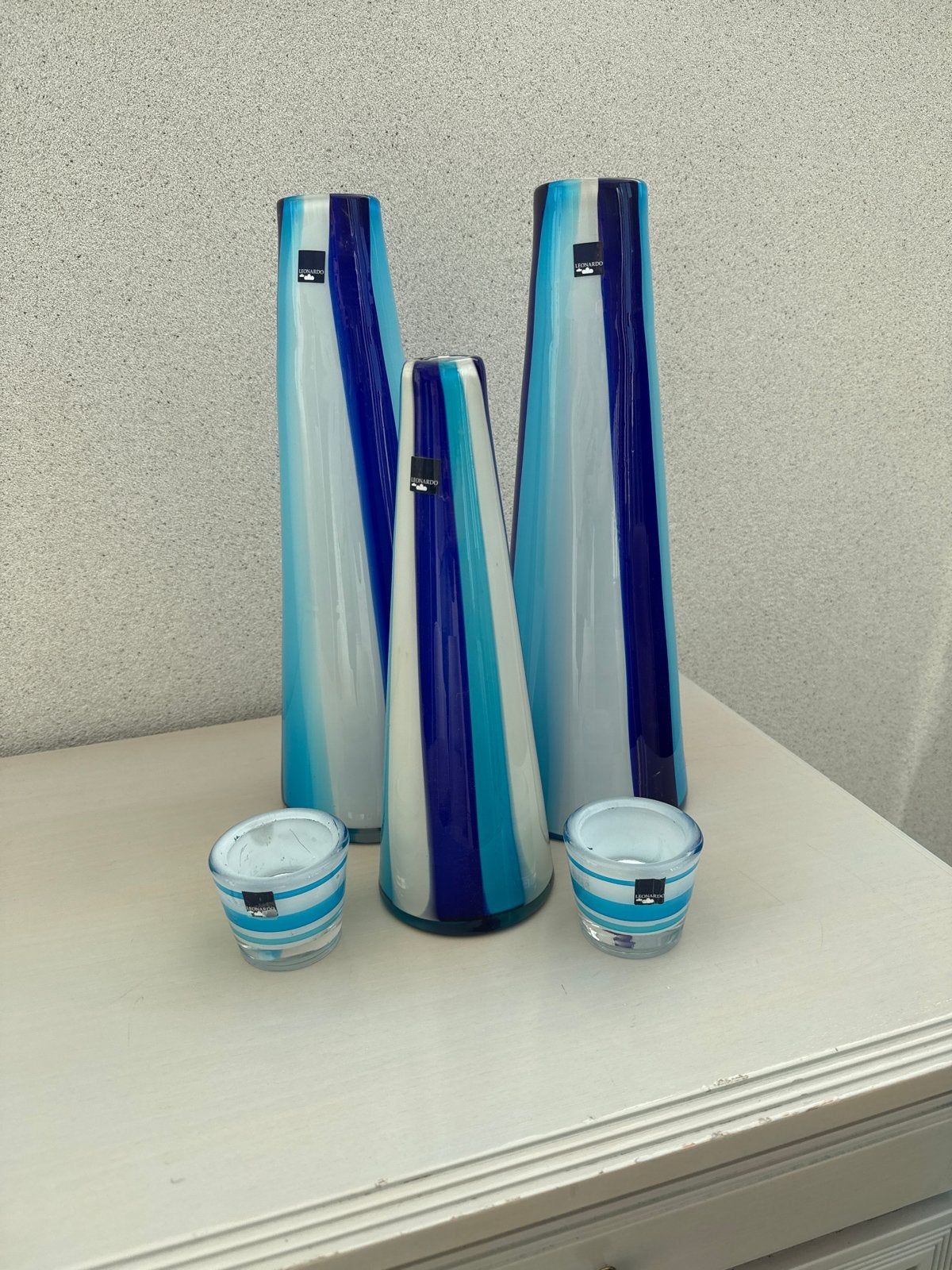 Leonardo Glas Vazen en Waxinelichthouders - Blauw/Wit, Ophalen