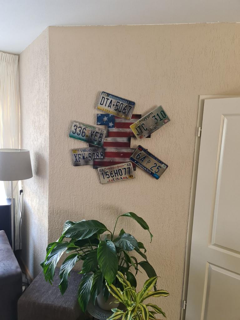 Unieke Mancave Wanddecoratie: USA Platen & Kogels, Ophalen