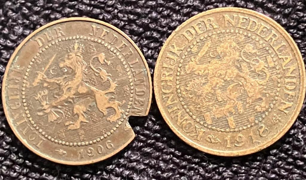 Nederlandse 2 1/2 cent munten, 1906 en 1918, Wilhelmina., Ophalen of Verzenden, Koningin Wilhelmina