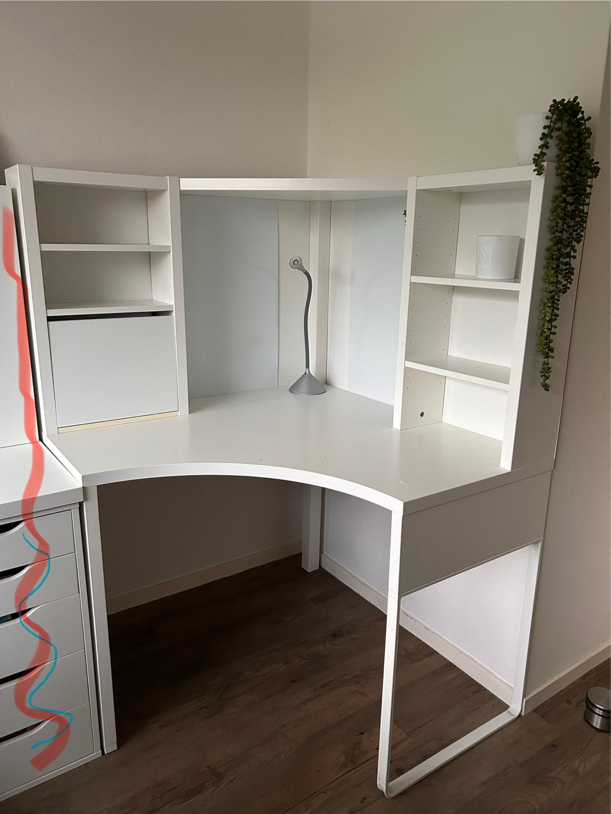 IKEA Wit hoekbureau Micke met opbergruimte, Ophalen, Opbergruimte, Gebruikt, Spaanplaat of MDF
