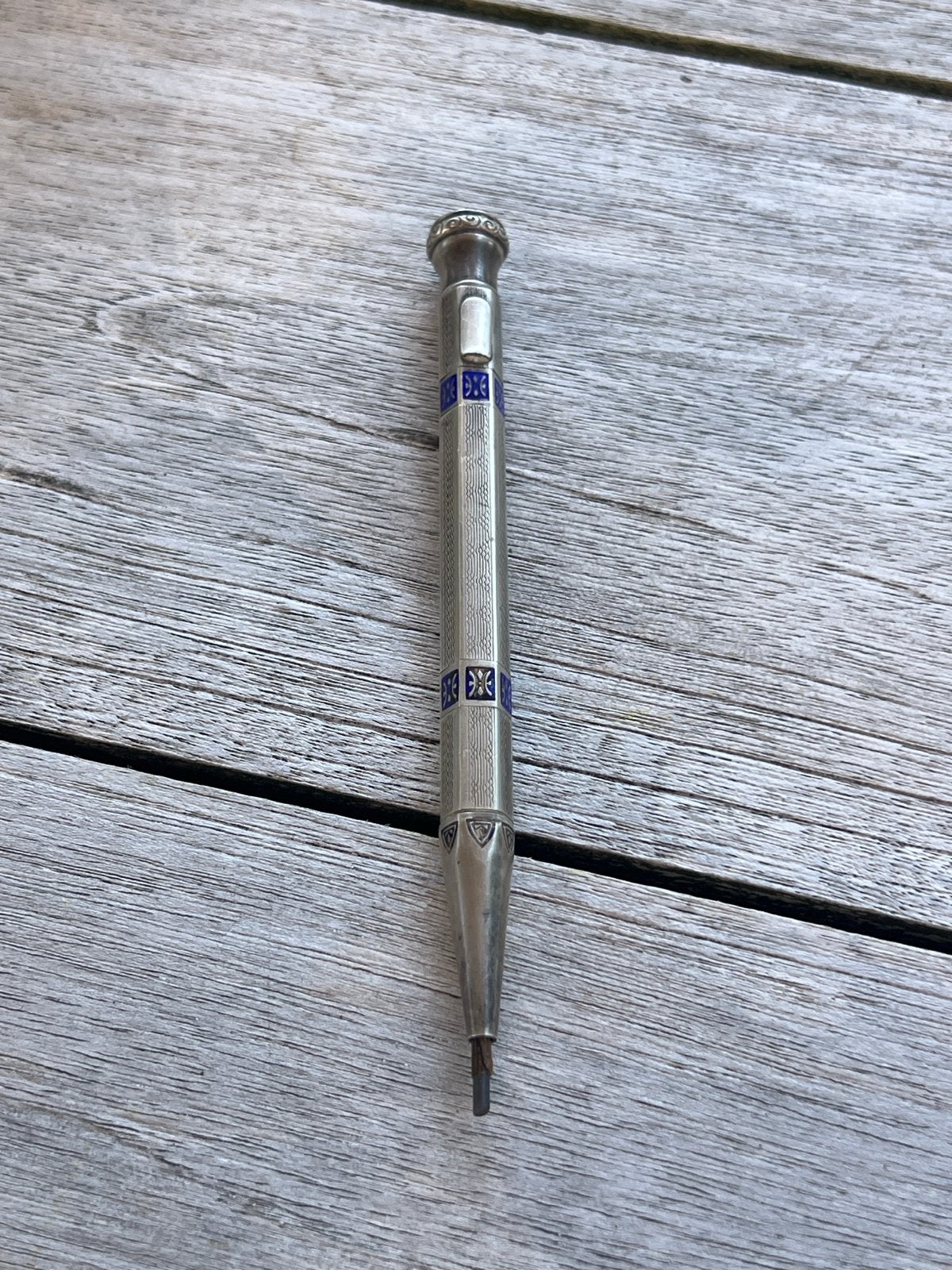 Antiek Zilveren Vulpotlood met Blauw Emaille, Ophalen of Verzenden, Zilver