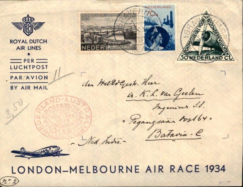 Londen - Melbourne - Race - Frankering - 1934, Verzenden, Envelop