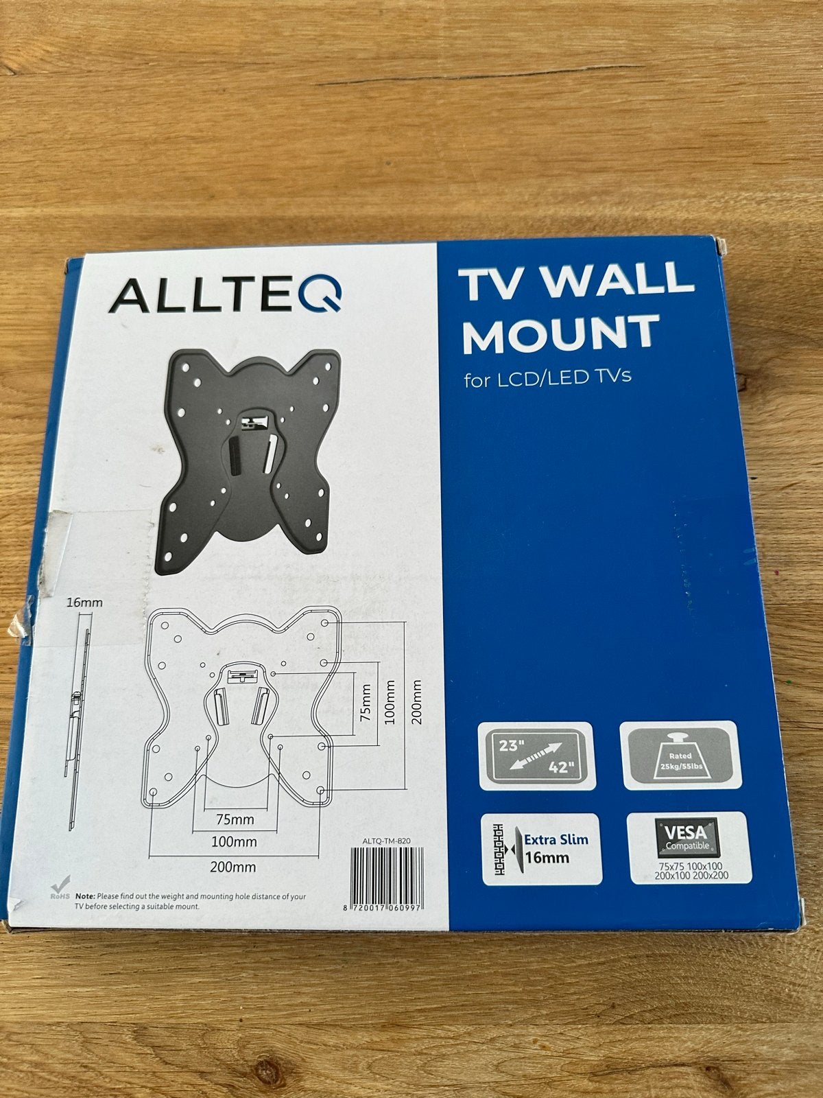 ALLTEQ TV Muurbeugel - Extra Slim - 23"-42" - VESA, Ophalen of Verzenden, Nieuw