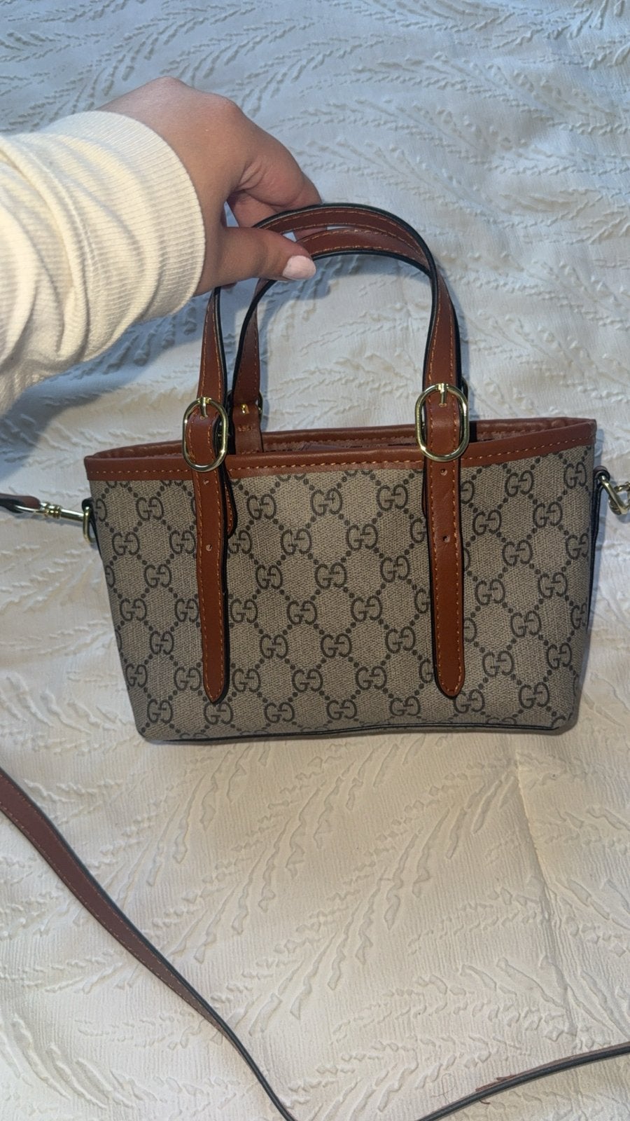Gucci Emblem Mini, Ophalen, Zo goed als nieuw, Beige, Handtas