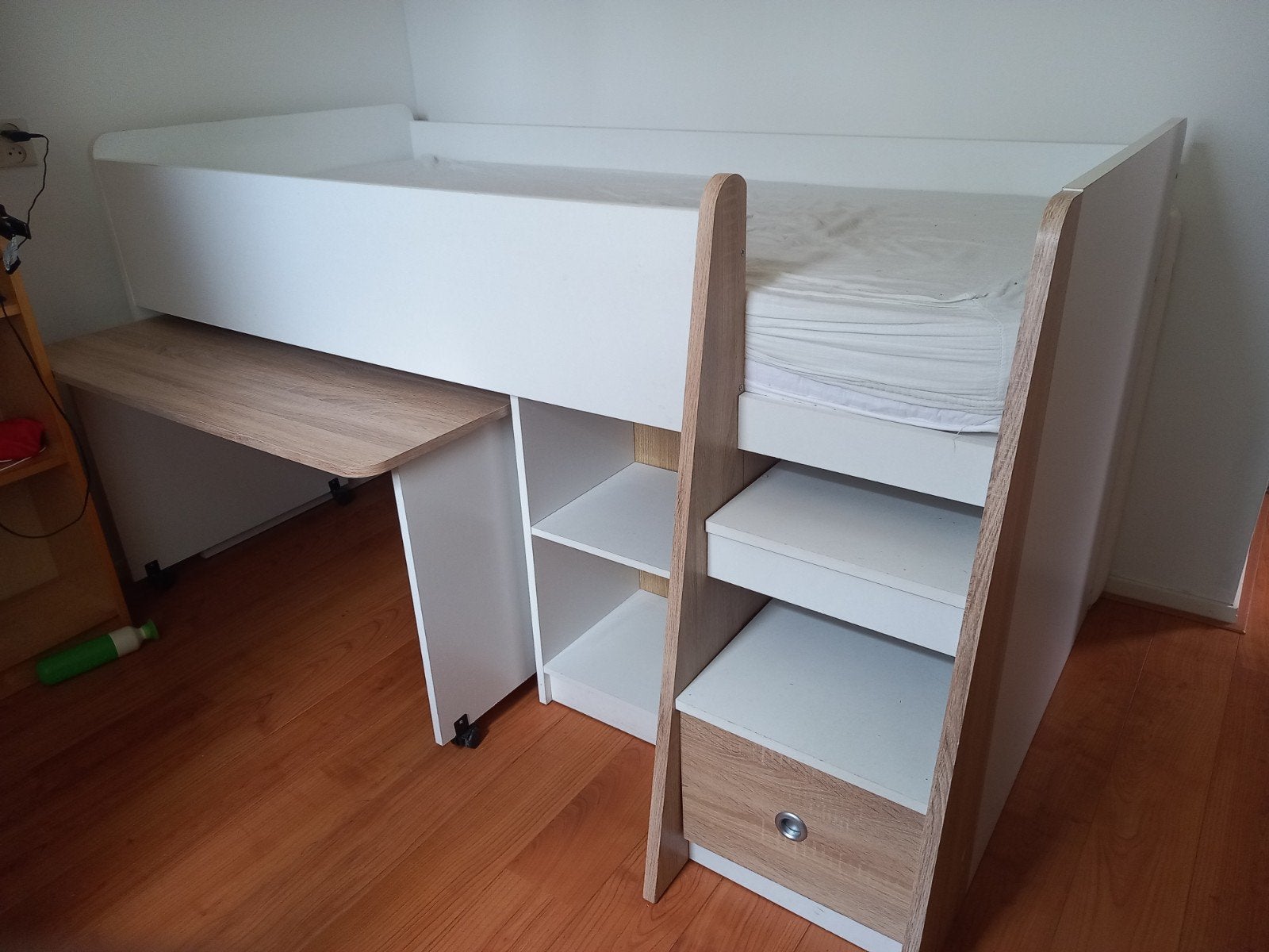 Halfhoogslaper met bureau en opbergruimte, Ophalen, Gebruikt, 90 cm, Eenpersoons