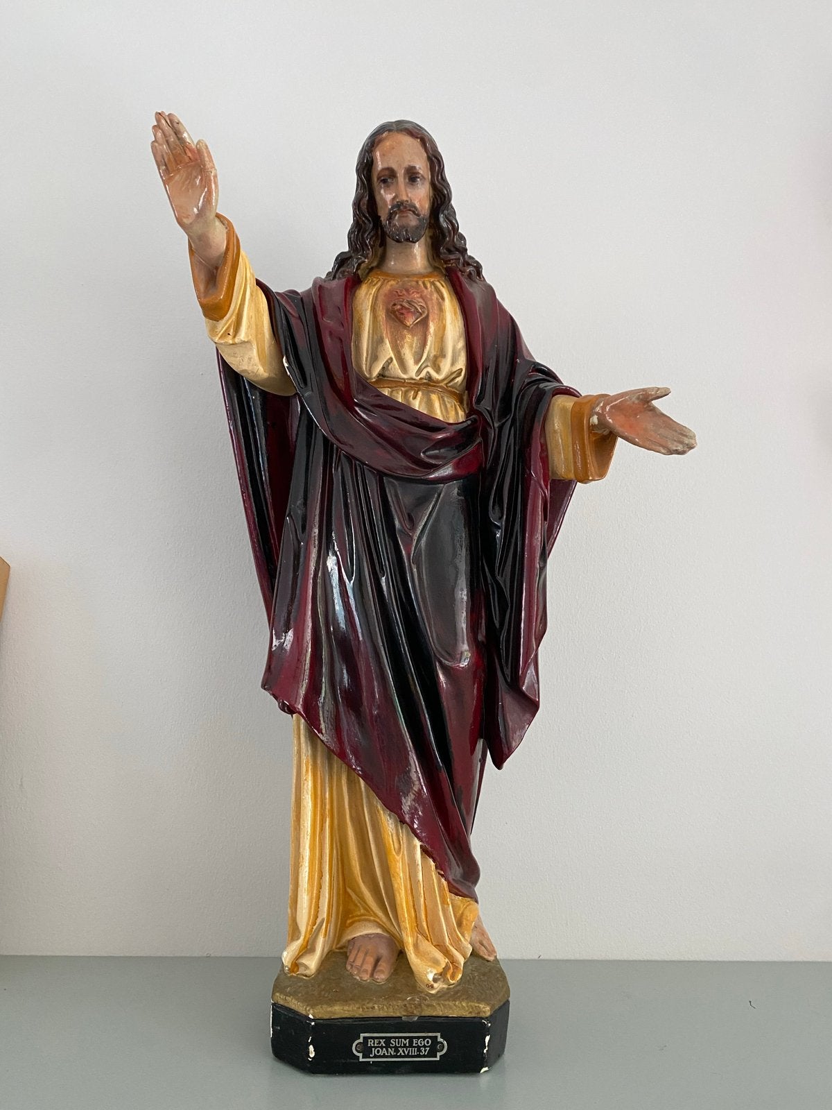 Stenen beeld Jezus Christus, 65 cm hoog, Steen of Keramiek, Beeld, Beschilderd, Meerkleurig