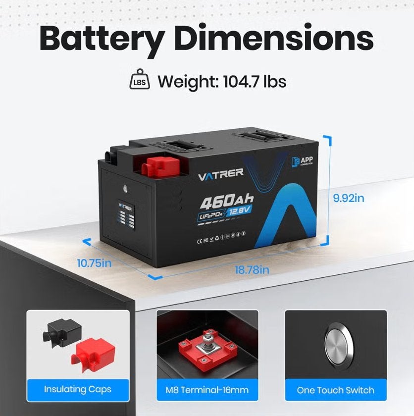 Vatrer 12V 460Ah LiFePO4 Lithium Accu – Bluetooth, SMART BMS, Postadres, Vatrer, Nieuw, Ophalen of Verzenden